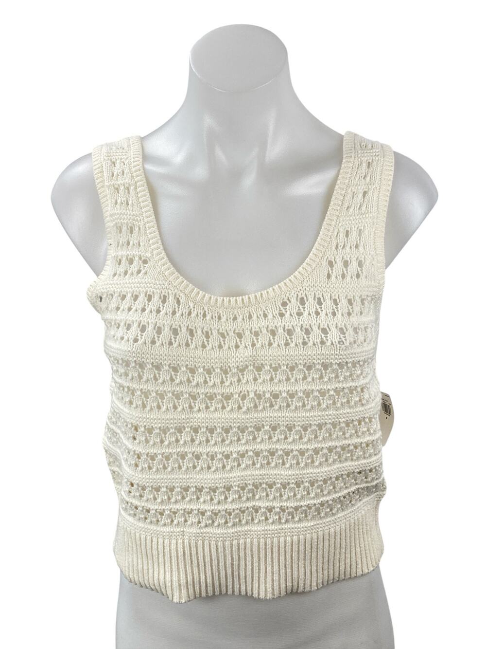 NEW Old Navy Cream Open Knit Crochet Scoop Neck Sleeveless Crop Tank Top Size S